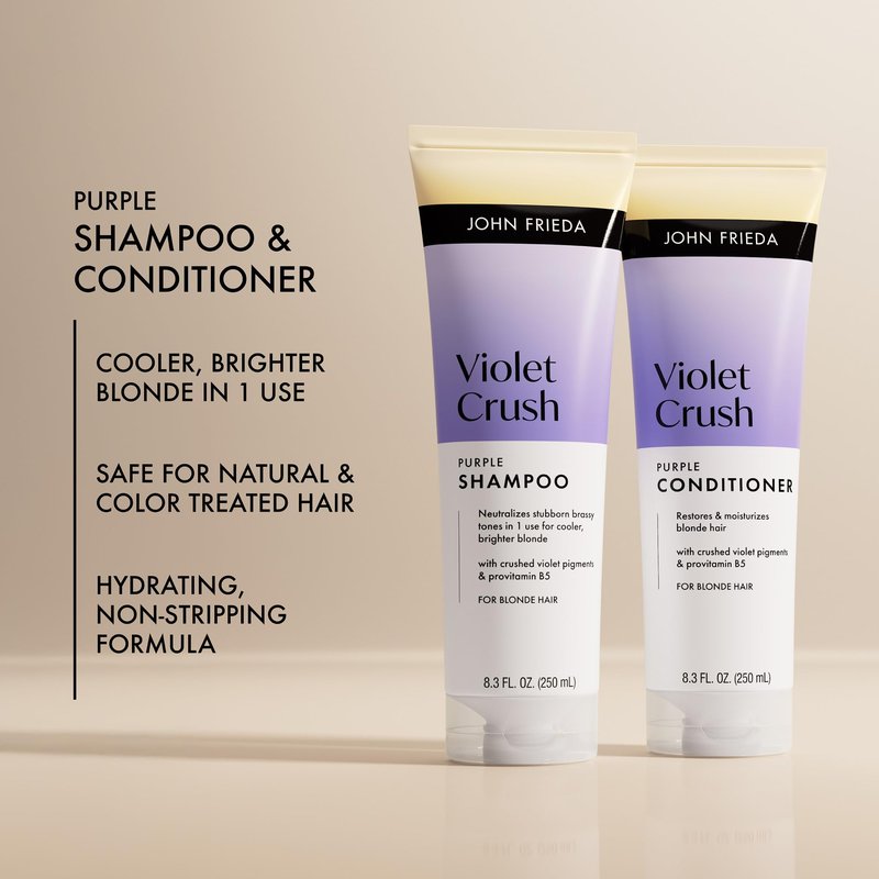 John Frieda Violet Crush Purple Shampoo and Conditioner Bundle, Violet Shampoo and Violet Conditioner, 8.3 Fl Oz, Pack of 2