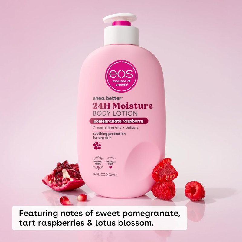 Eos Shea Better Body Lotion - Pomegranate Raspberry, 24-Hour Moisture, Lightweight & Non-Greasy, 16 fl oz (Pack of 2)