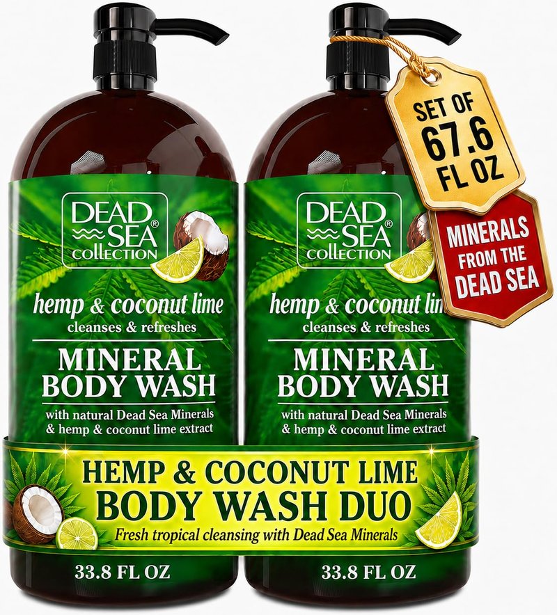 Dead Sea Collection Hemp & Coconut Lime Body Wash for Women and Men – with Pure Dead Sea Minerals - Cleanses and Moisturizes Skin - Pack of 2 (67.6 fl. oz)