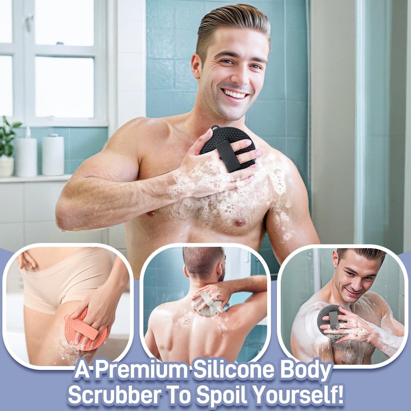 GEENOA Silicone Body Scrubber 2PCS, Exfoliating Body Scrubber Shower Scrubber with Dense Bristles and Comfort Handle, Silicone Loofah Body Buffer for Good-Lathering & Deep-Cleansing(Blackx2)