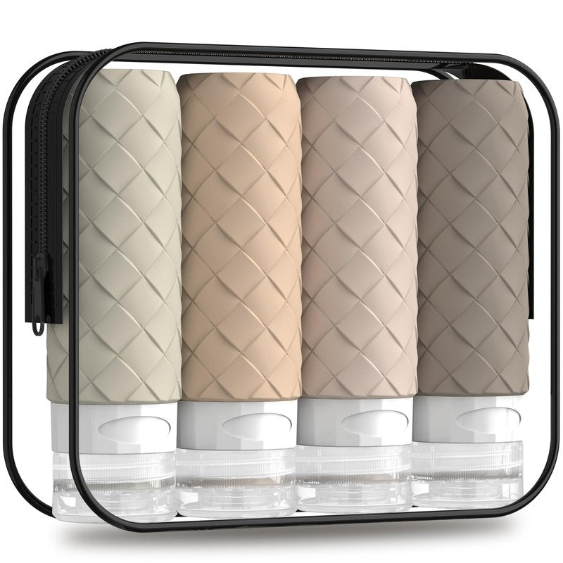 Silevoler Travel Bottles for Toiletries, TSA Approved Silicone Travel Size Containers for Toiletries, BPA Free Leak Proof Refillable Essentials Accessories, Shampoo and Conditioner Bottles (Cream)