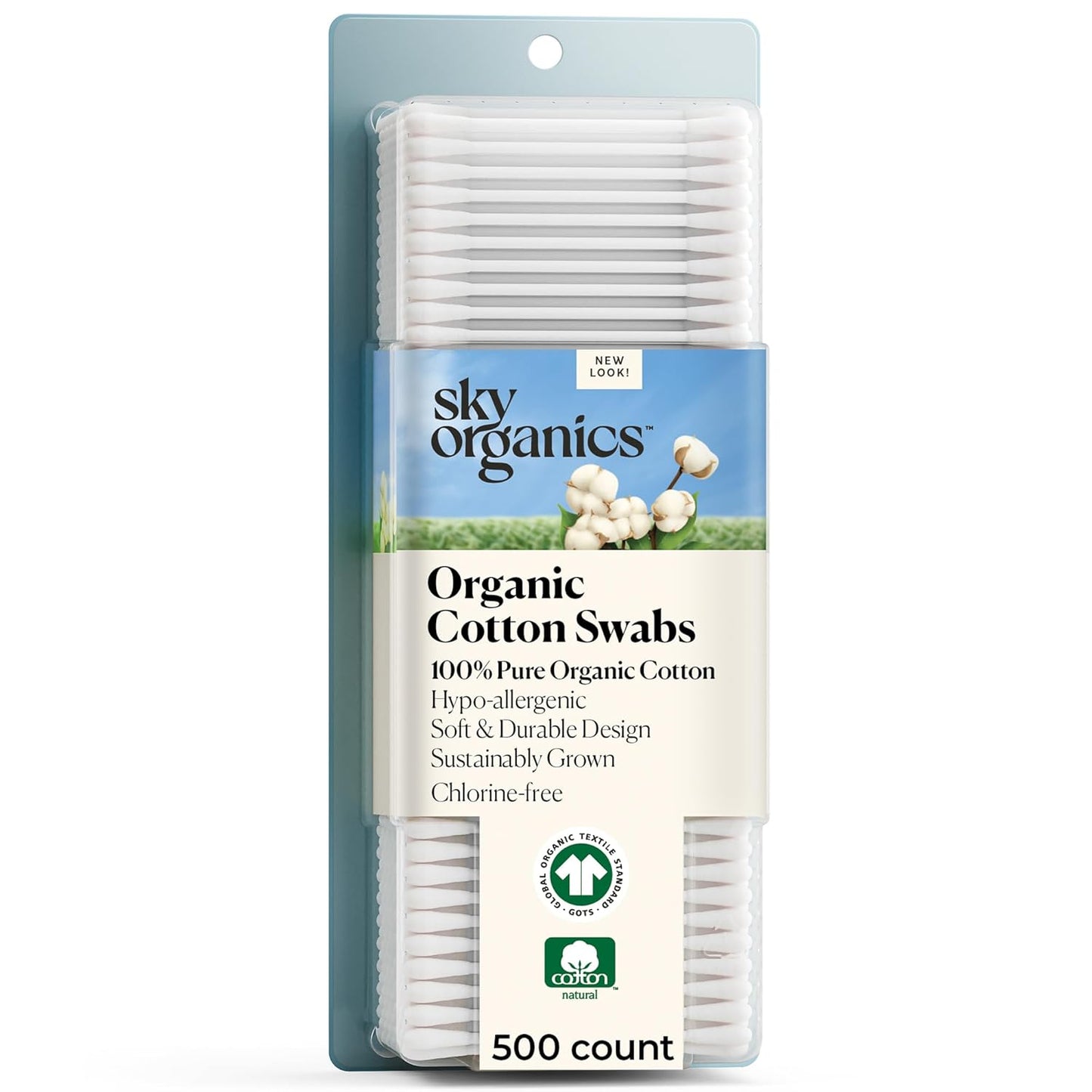 Sky Organics - Organic Cotton Swabs - Ultra Soft Tips, Hypoallergenic & Durable - 500 Count