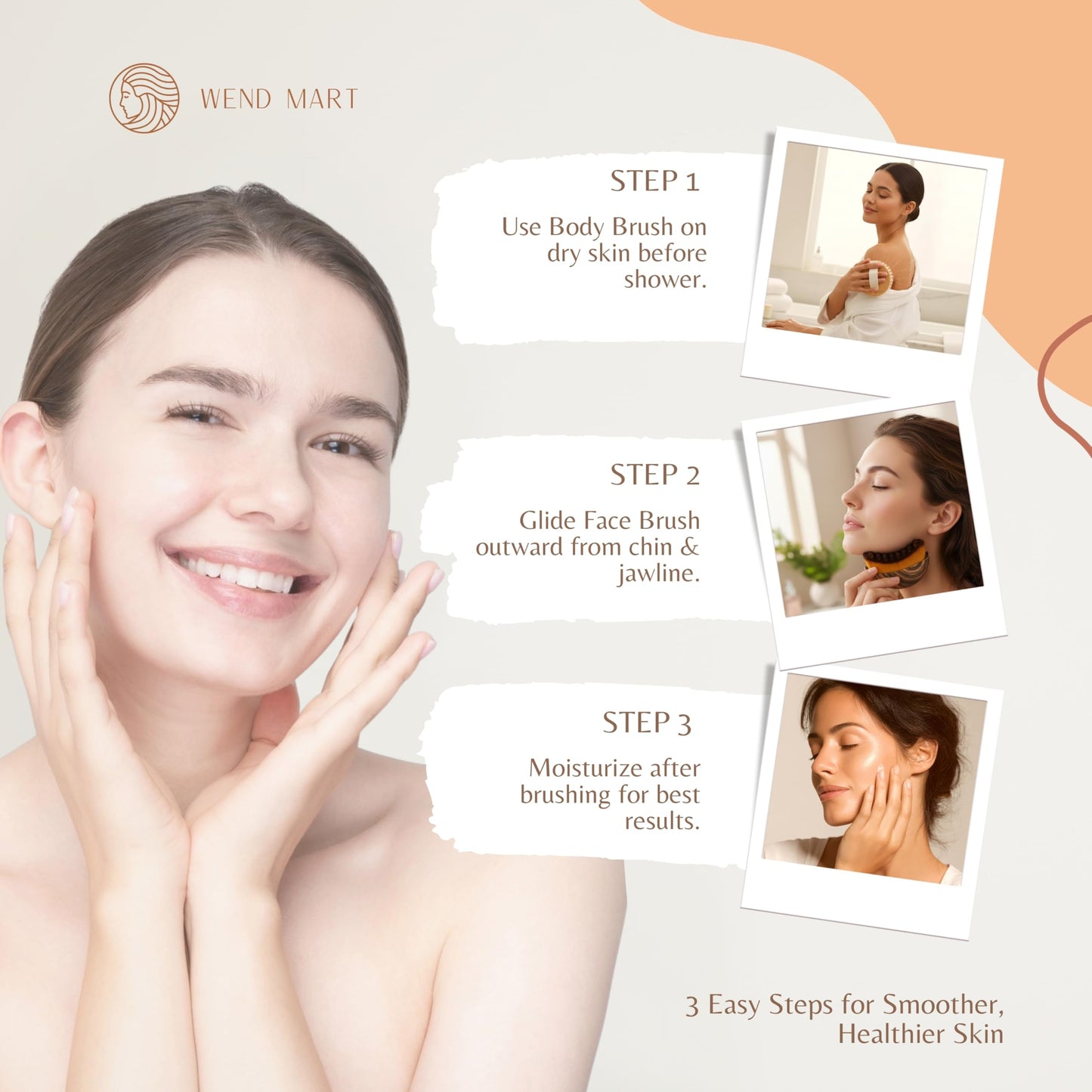 Wendmart 2 in 1 Dry Brushing Body & Face Contour Brush Set – Natural Boar Bristle Body Brush for Lymphatic Drainage, Cellulite & Exfoliation + Soft Facial Brush for Jawline Sculpting & Puffiness
