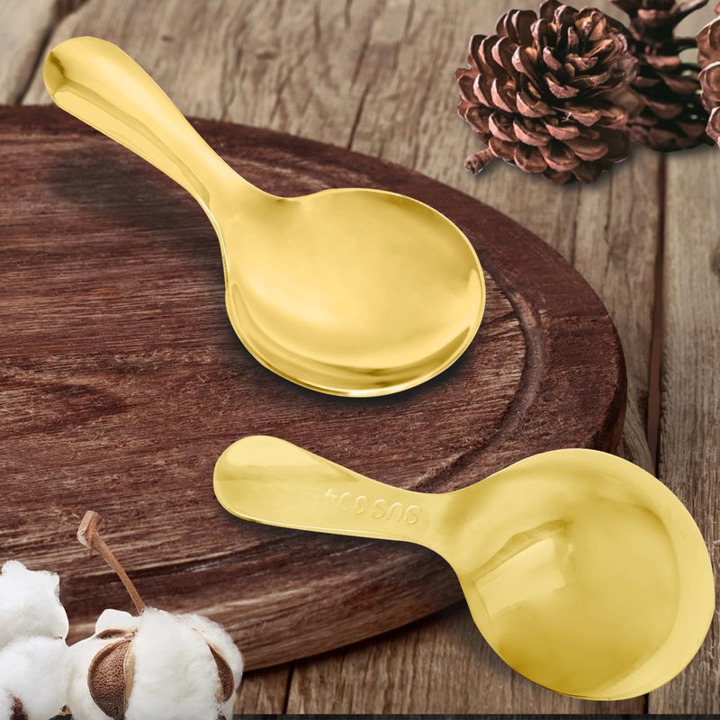 Cionyce 5 Pack of Stainless Steel Mini Spoons - Ice Cream Spoon Short Handle, Perfect for Condiments, Desserts, Tea, Coffee - Gold Spoons