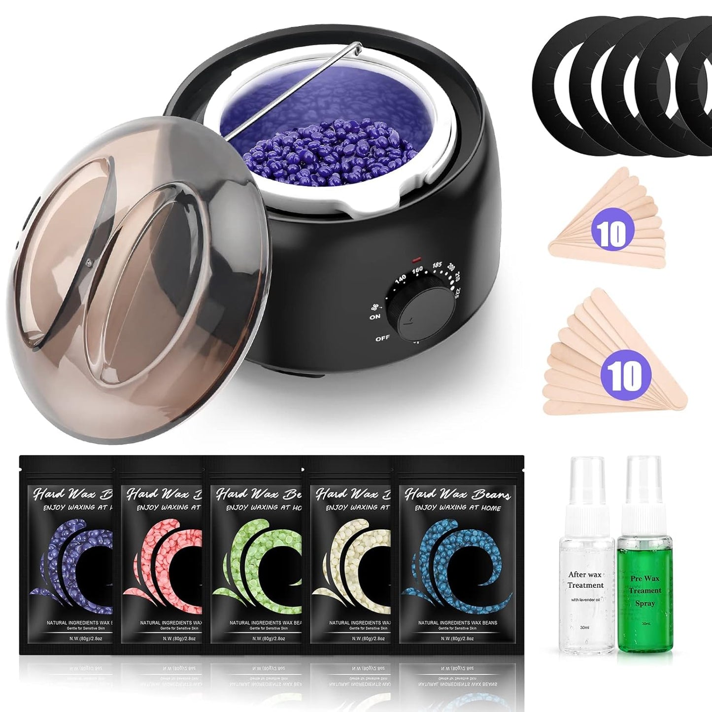 Waxing Kit - Hard Wax Warmer with 14oz & 5 Bags Hard Wax Beans | Full Body, Legs, Face, Eyebrows, Bikini, Brazilian Waxing