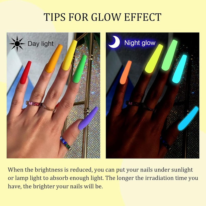 SAVILAND Glow in The Dark Gel Nail Polish Set | 12 Luminous Neon Colors for DIY Nail Art