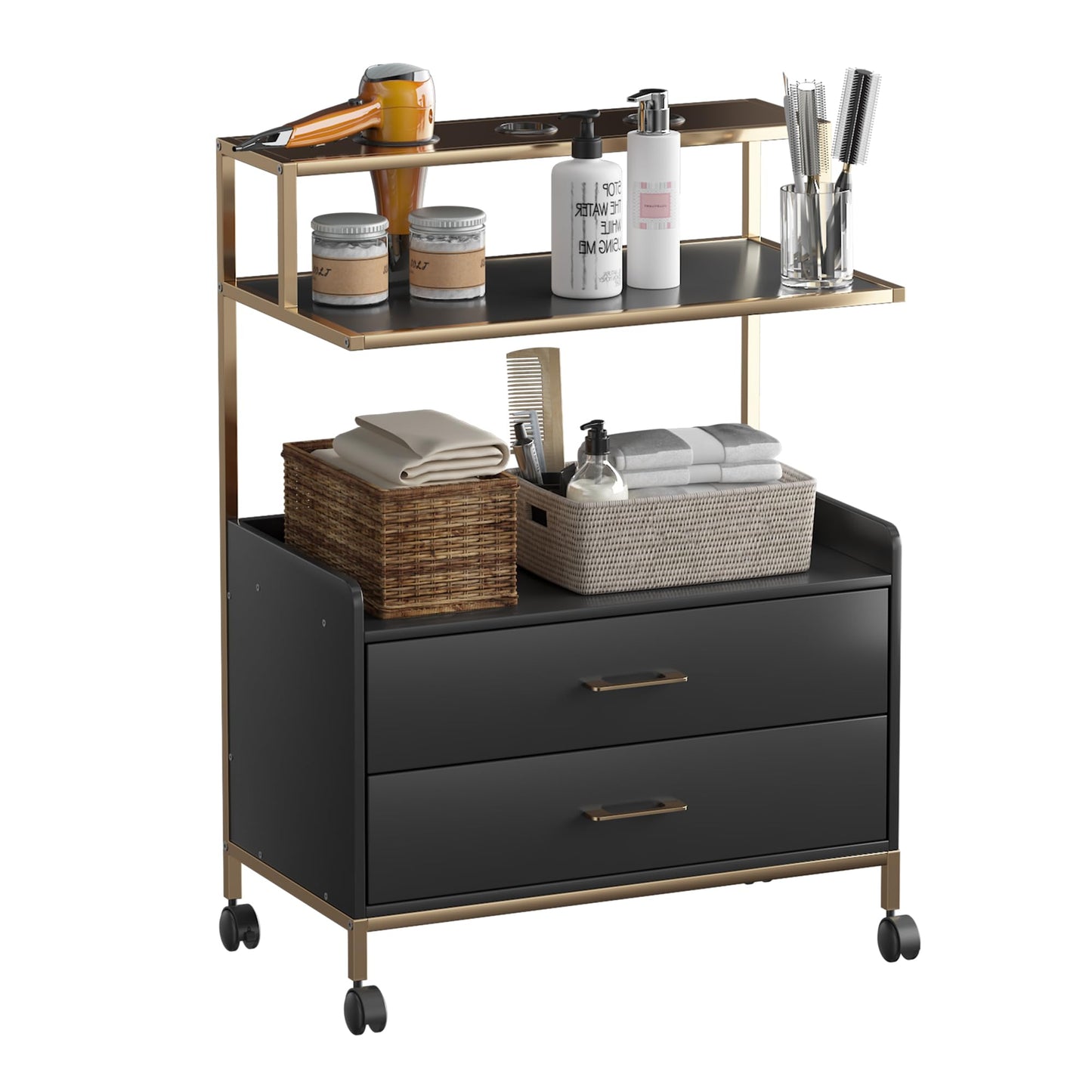 Waktavel Salon Rolling Trolley with Lockable Wheels Barber Cart with Storage Drawer Mobile Hair Station Cabinet for Beauty Makeup Esthetician Spa Massage (White Marble-one Drawer-Two Shelves)