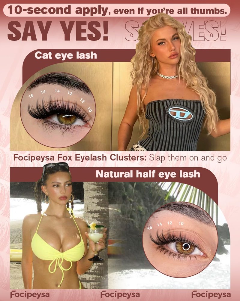 Focipeysa Wispy Lash Clusters Natural Eyelash Clusters Pestañas Postizas Naturales Spiky Manga Lash Extensions C Curly Individual Lashes 10-16mm with Bottom Lashes Clusters DIY Lash at Home