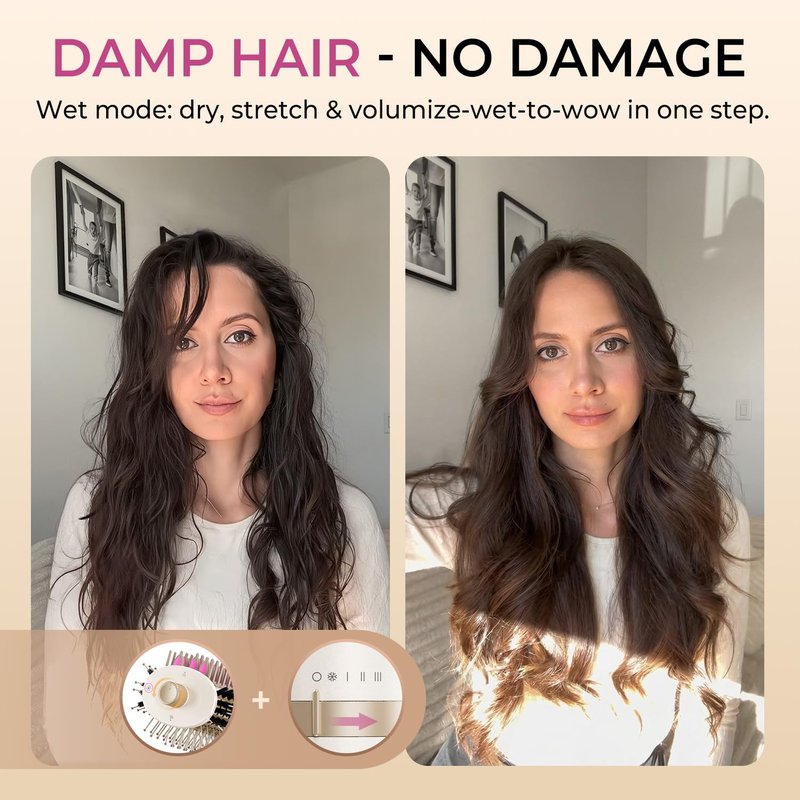 GOMYTH Upgraded 5-in-1 Blow Dryer Brush with Heated Comb - Volumizer Hair Dryer Brush for Wet & Dry Hair, Ideal for Thick Curly Hair, Salon Blowout, Frizz-Free Shiny Hair, Reduced Heat Damage - 70mm