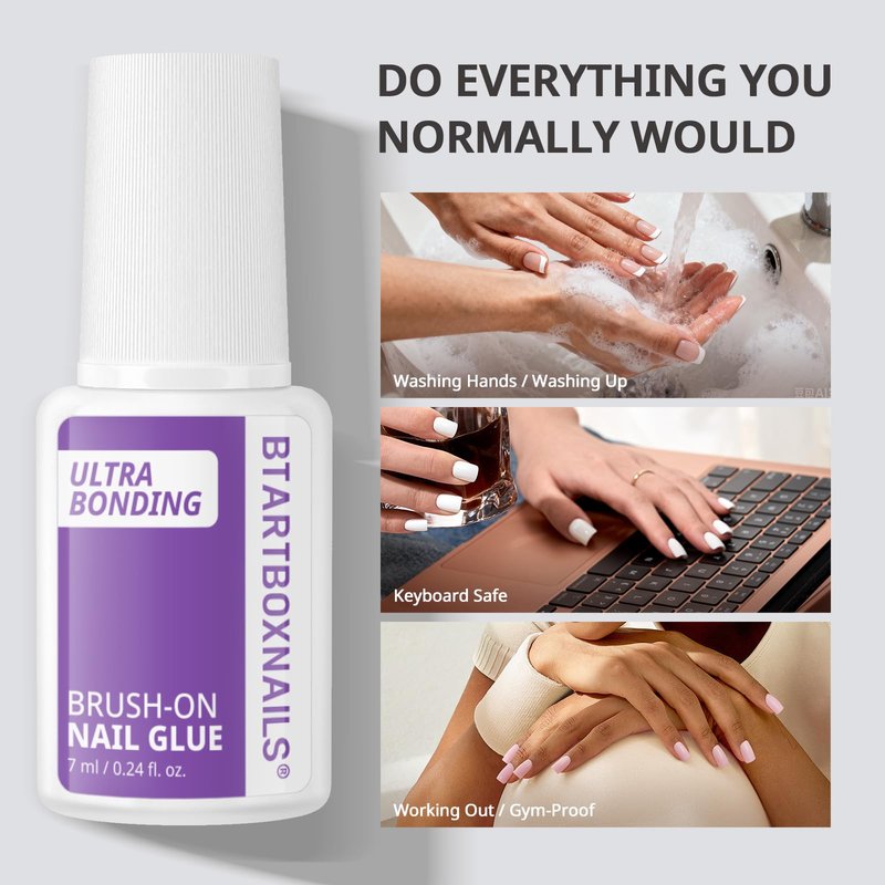 BTArtboxnails Nail Glue for Press Ons - Brush on Glue for Nail Tips & Acrylic Fake Nails, HEMA & TPO-free, Quick Air Dry & Long-Lasting, Mess-Free & Easy Application