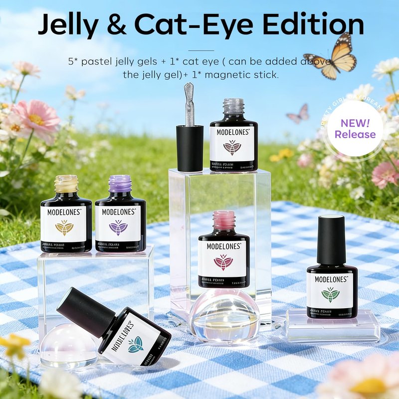 modelones Gel Nail Polish Set, 6 Colors 2026 Spring Summer Silver Cat Eye Gel Polish Translucent Pastel Sheer Pink Yellow Lavender Purple Baby Blue Mint Green Jelly Nail Polish W Magnet LED DIY Gift