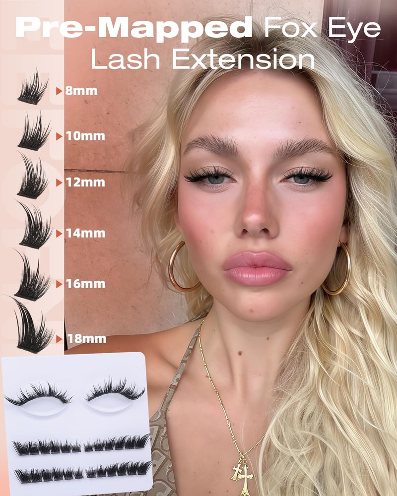 Fox Eye Lash Clusters Volume Cluster Eyelash Extensions Wispy Lashes Clusters Cat Eye Eyelash Clusters 10-18mm Spikes Individual Lashes Spiky LC Curl Lash extensions DIY at Home by Eefofnn