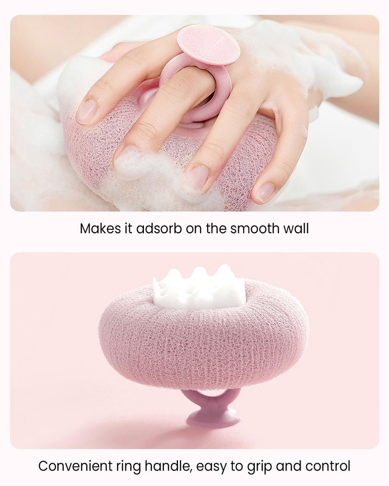 2Pcs Super Soft Sunflower Suction Cup Bath Ball, 2-in-1 Super Soft African Exfoliating Shower Towel Net Sponge Bath Ball, Exfoliating Bath Net Sponge Body Scrubber Shower Ball for Men Women (Purple)