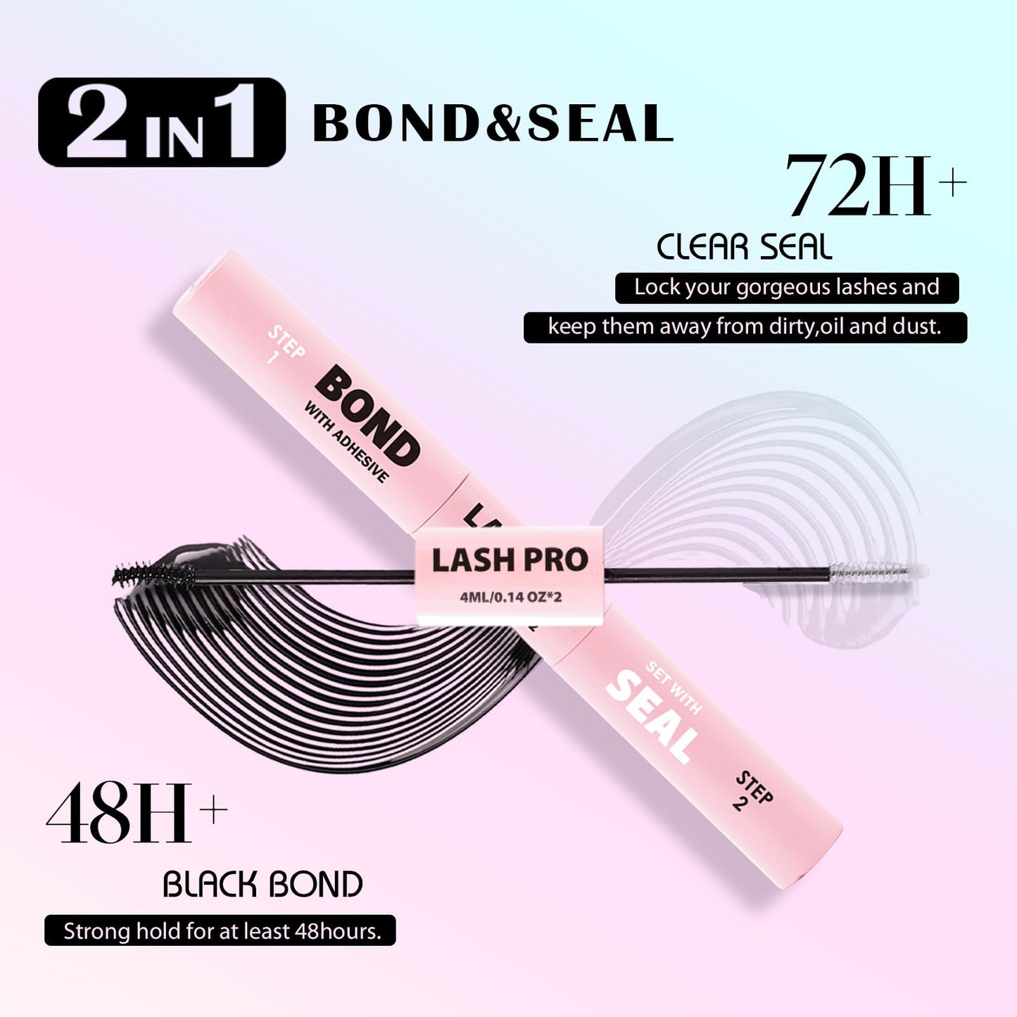 SY-SHUYING Black Lash Bond and Seal for Eyelash Cluster, Long Lasting, Comfortable, Waterproof, 72H Super Flexible Hold Glue, 2-in-1 for Sensitive Eyes, Non Irritating Glue for DIY Lash Cluster Kit