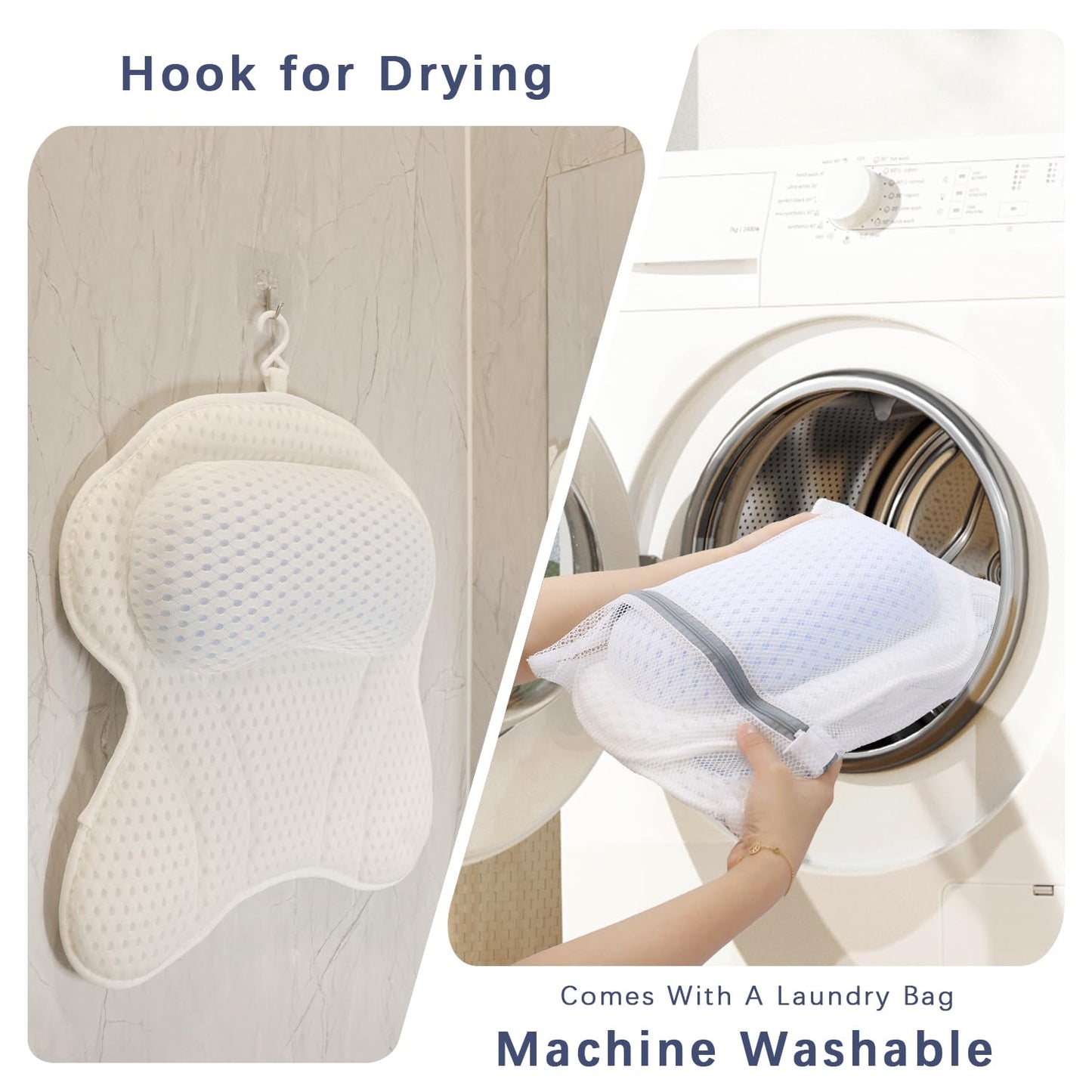 Roslim Bathtub Bath Pillows for Tub - Pillow Headrest with Ergonomic TPE, Neck & Back Support, Upgraded Strong Suction Cups Hook Accessories, Spa Gifts, Off-white, ZCTPEPillow-M