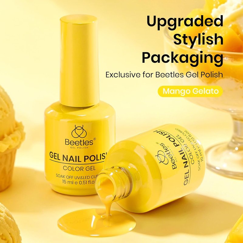 Beetles Yellow Gel Nail Polish - Mango Gelato | 15ML Long-Lasting Soak Off UV LED Summer Nail Art