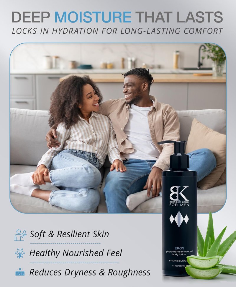 Bedroom Kandi Scented Body Lotion for Men - Pheromone Enhanced Moisturizing Formula with Aloe, Shea Butter & Essential Oils for Smooth Skin & All Day Freshness - Premium Scented Lotion - 8.5 Fl Oz
