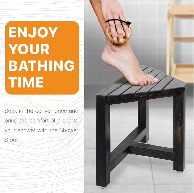 ENKEZI Shower Foot Rest - 12-Inch Shower Seat for Shaving Legs | Compact Corner Stool in Rustic Black