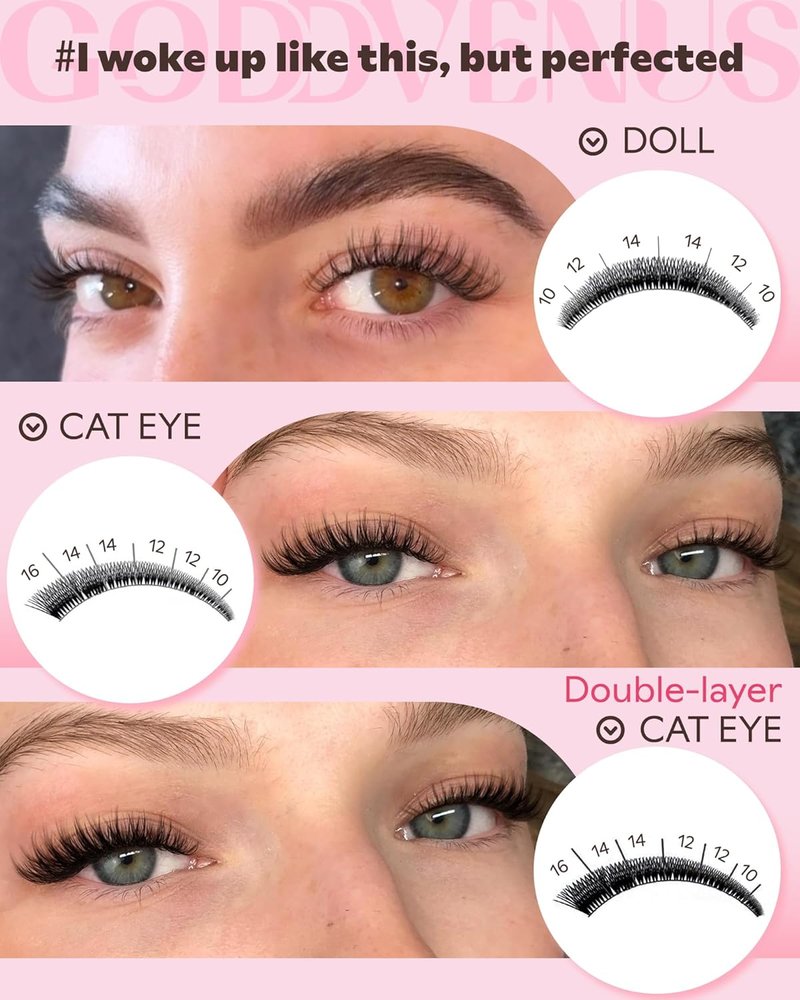 Goddvenus Lash Clusters Kit - Wispy DIY Eyelash Extensions | 180pcs C Curl 10-16mm Natural Look