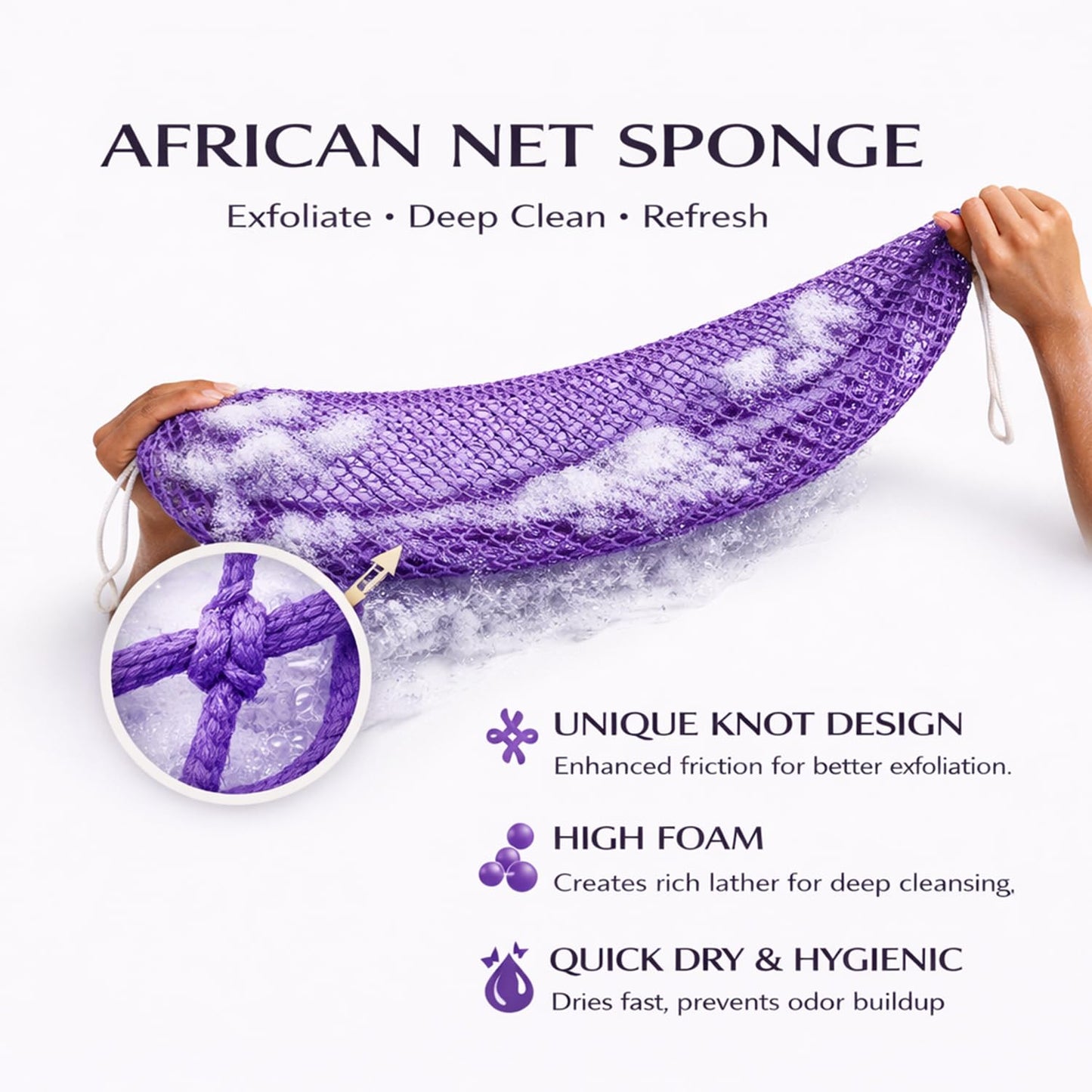 African Net Sponge Authentic, 3 Pcs Exfoliating Net Sponge for Bath, 45 Inch Long Stretch Back Scrubber for Women and Men, Exfoliating Shower Scrubber (Brown+Blue+Gold, 3 Packs)