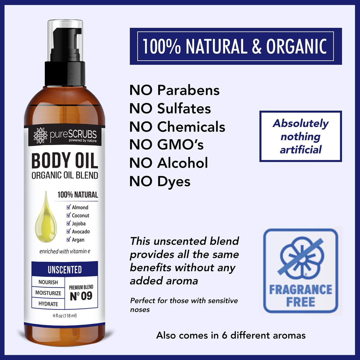 pureSCRUBS Ultra Moisturizing Unscented Body Oil for Dry Skin, Lightweight Full Body Moisturizer for Soft, Silky Skin, Massage & Cuticle Oil, Vitamin E Enriched, 4 oz