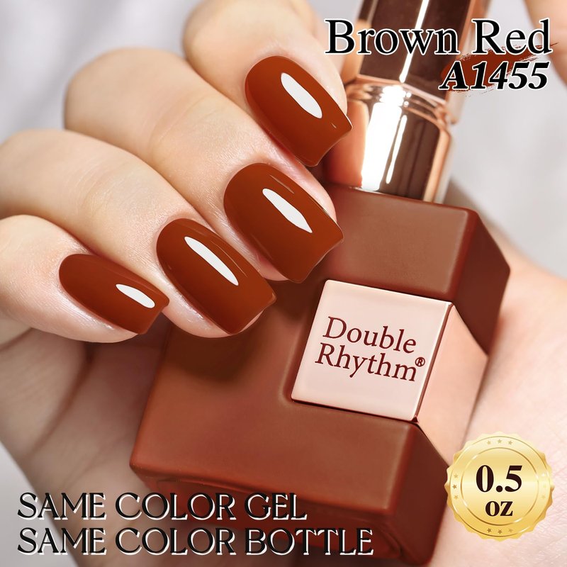 Double Rhythm Burgundy Gel Polish 15ML Pure Sheer Same Color Same Bottle Gel Polish Art Manicure Salon DIY at Home for Women (Tan Red-A1455)