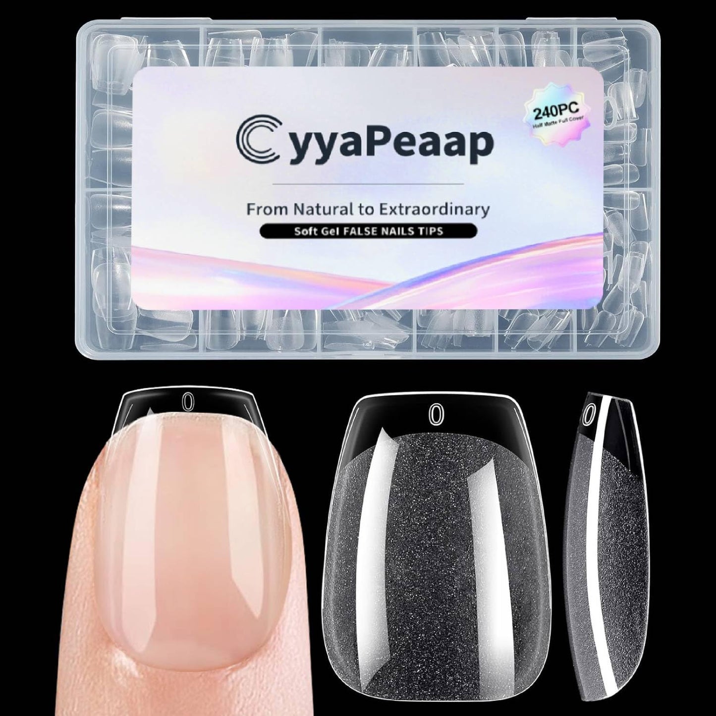 Skiennix Short Coffin Nail Tips - 240Pcs Soft Gel Pre-Shaped Nails | 12 Sizes for Home & Salon Use