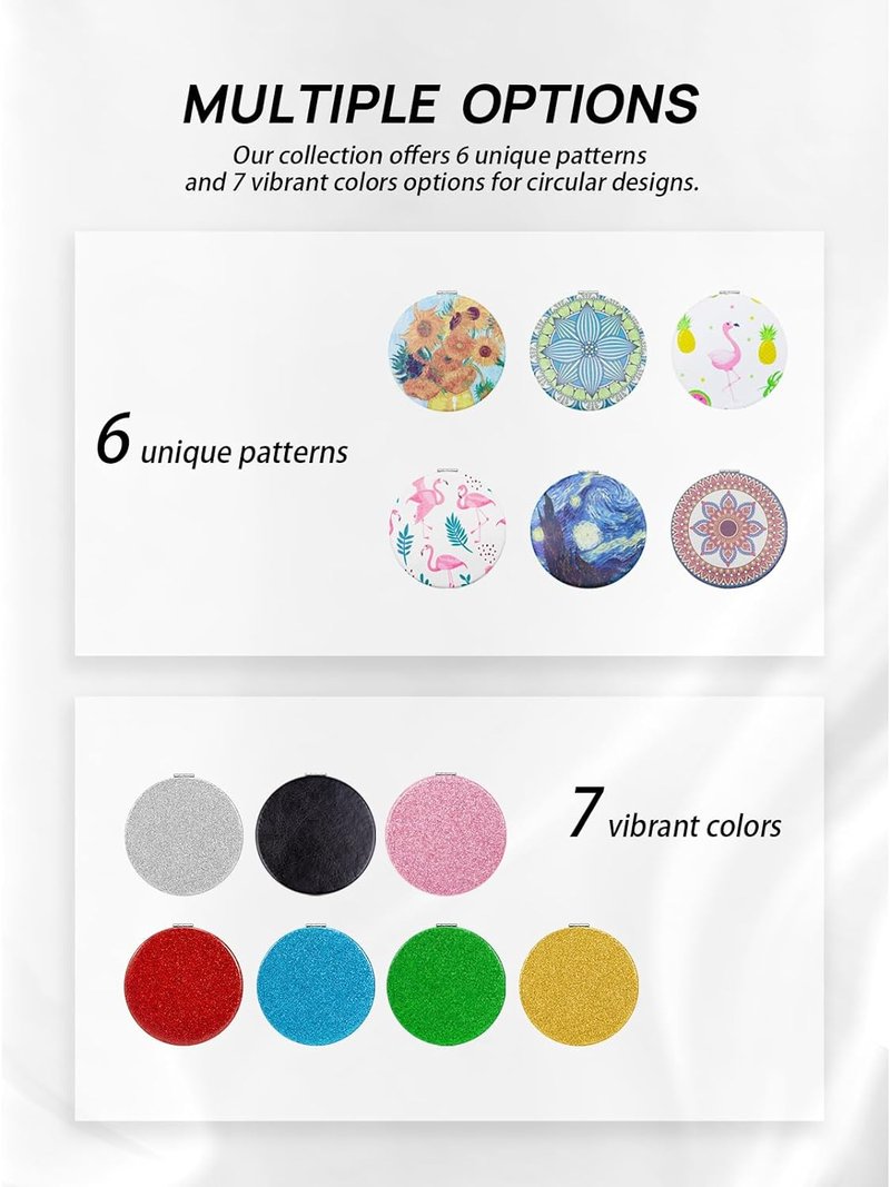 OMIRO 1X/10X Magnifying Compact Mirror - Ultra-Portable Round Black PU Leather for Travel & Purses