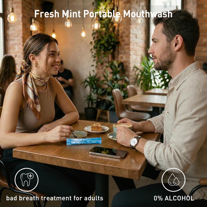 Mouthwash Travel Size, Portable Fresh Breath Mouthwash, Alcohol-Free, ICY Mint Flavor, Mini Pack – Go for On-The-Go Freshness, Bulk Packets 0.41 Fl Oz(Pack of 20)