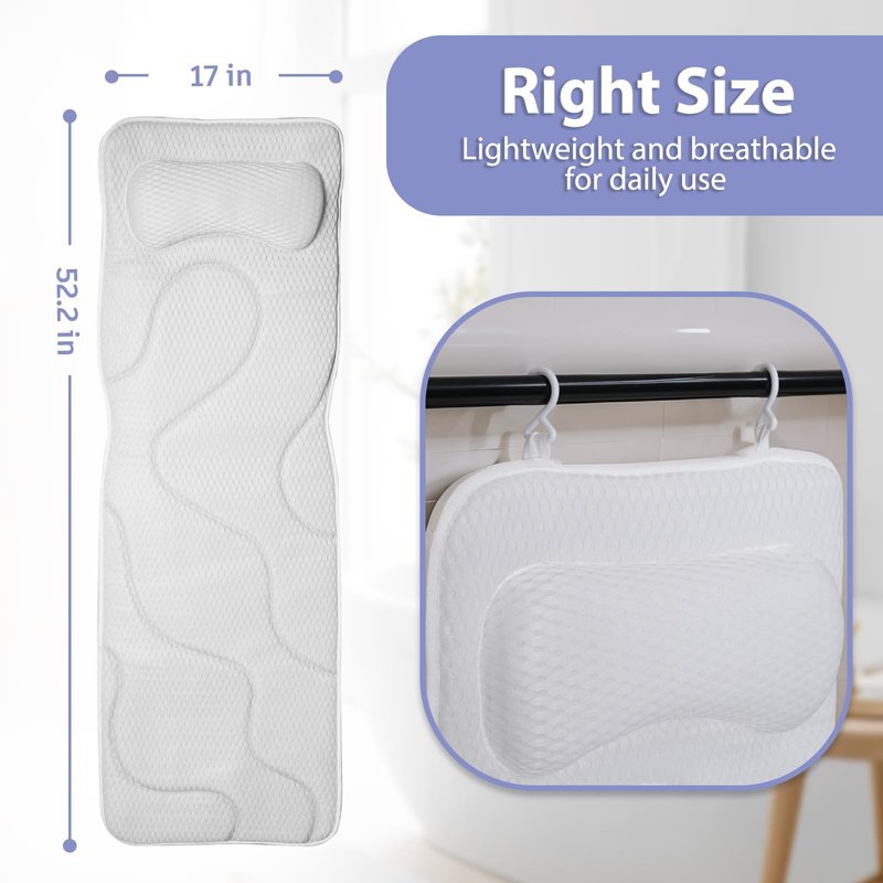Full Body Bath Pillow for Tub, Luxury Bathtub Pillow for Full Back, Head and Neck Support, Quick Dry Bath Cushion, 168 Suction Cups, Bathtub Accessories for Gift