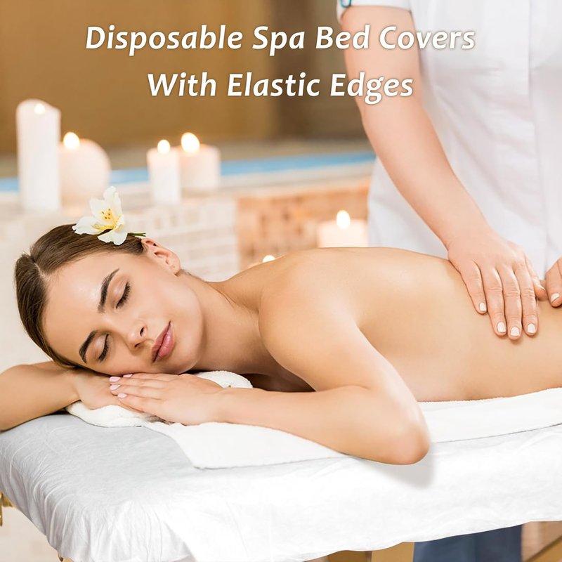 Disposable Fitted Massage Table Sheets - 50PC Elastic Spa Bed Covers | Breathable 36 x 85 Inch