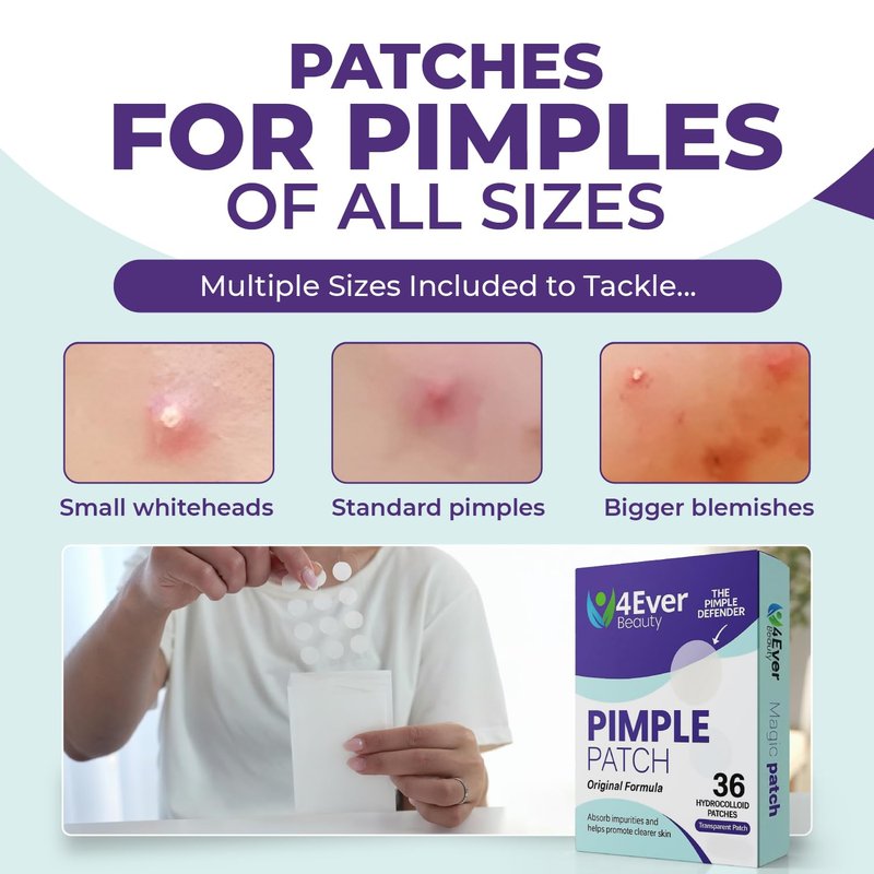 4Ever Beauty Hydrocolloid Pimple Patches for Face & Body | Ultra-Thin Invisible Acne Spot Covers | Pimple Stickers 36 Count (12mm) | Original