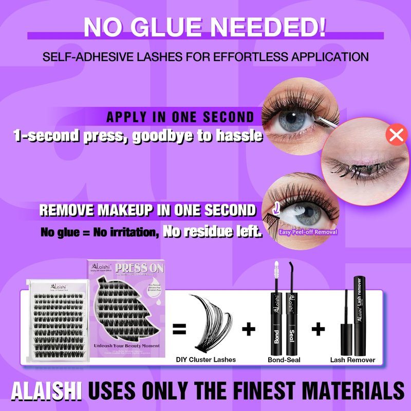 No Glue Needed Lashes, Self Adhesive Eyelashes, DIY Lash Cluster Eyelash Extensions Kit 10‑18mm,120pcs Fluffy D Curl Soft Natural Lashes with Tweezers–Fake Cat Eye Wispy Individual Clusters(NGT501)
