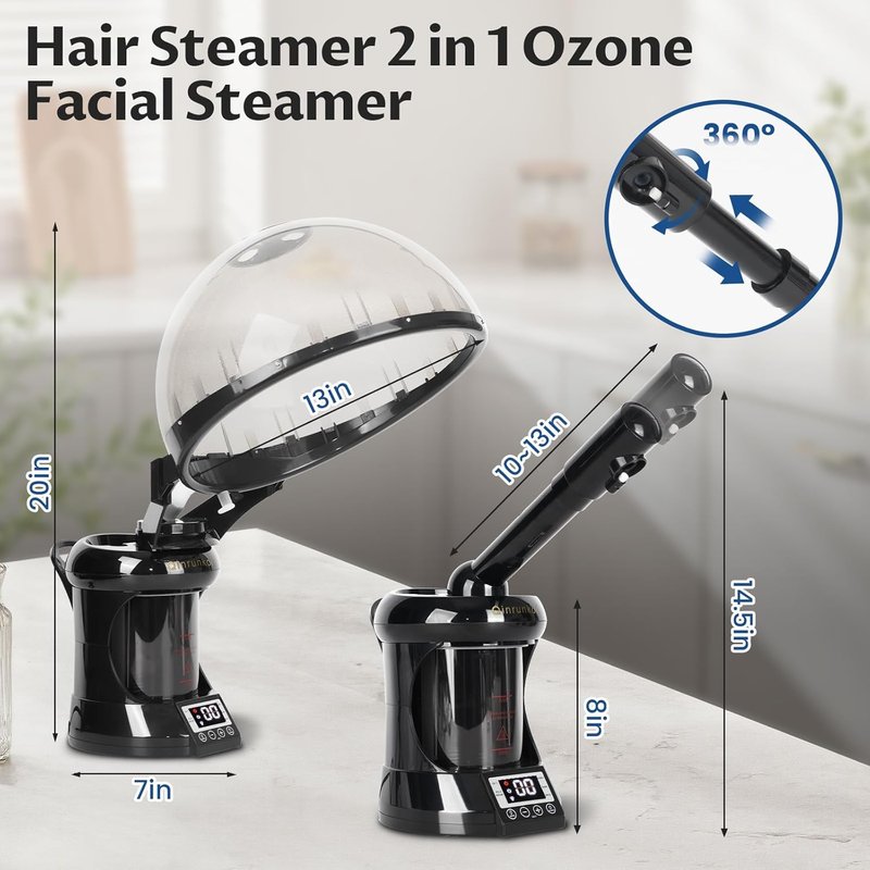 Hair Steamer | 2-in-1 Ozone Facial Steamer for Home & Salon - Portable Moisturizing Hydration