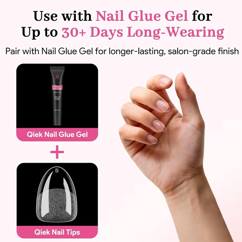 Skiennix Extra Short Almond Fake Nail Tips - 240 PCS Clear Half Matte Press-On Extensions | 15 Sizes for DIY Nail Art