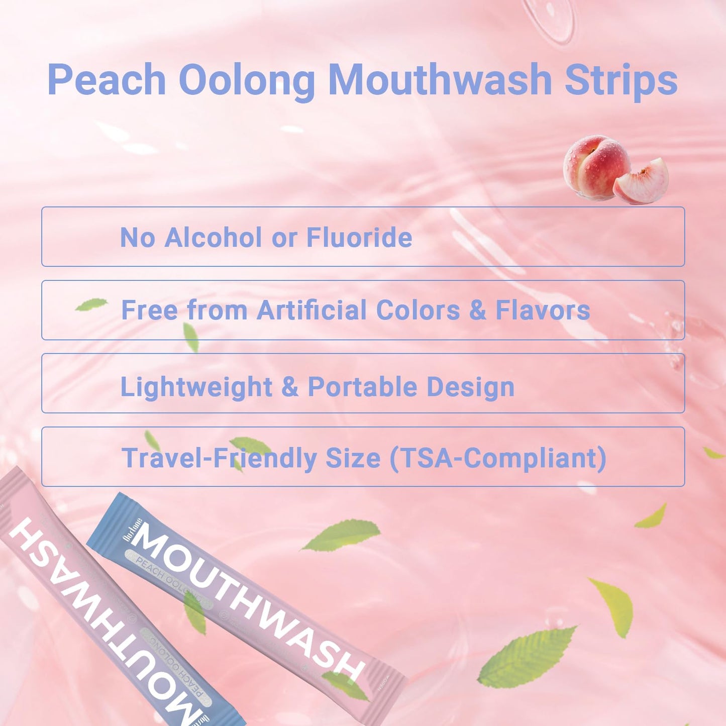 OUSTANE Mouthwash Travel Size, Alcohol-Free Fresh Peach Oolong Mouthwash Strips, Long-Lasting Freshness, Disposable Packs (Pack of 20)