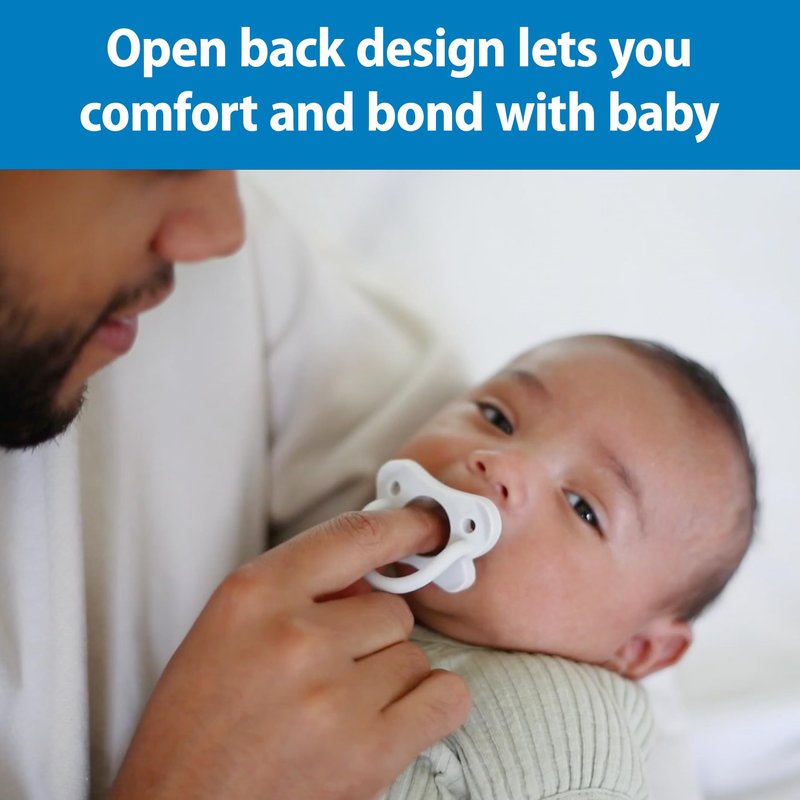 Dr. Brown's HappyPaci 100% Silicone Baby Pacifier, Contoured One-Piece Design, Blue/Light Blue/White, 0-6m, BPA-Free, 4-Pack
