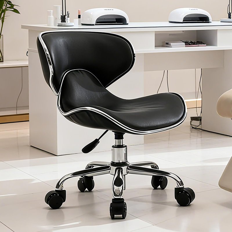 Lessmore Black Swivel & Adjustable Pedicure Stool - Ergonomic Nail tech Chair for Salon Professionals, Comfortable Pedicure Chair with Smooth Rotation (1, Black)
