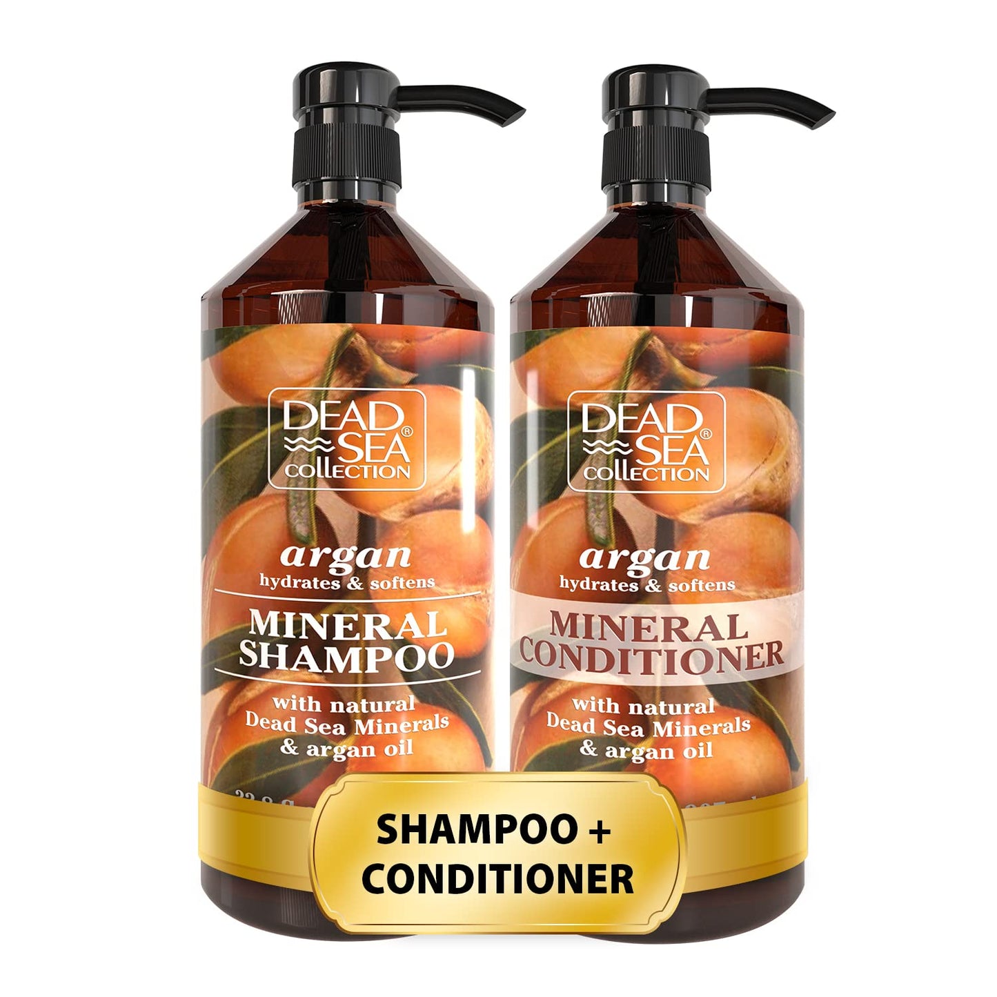 Dead Sea Collection Shampoo and Conditioner Set with Keratin – Hydrating Softening Hair Products with Dead Sea Minerals for All Hair Types – Set of 2 Bottles (33.8 & 30.6 Fl. Oz.)