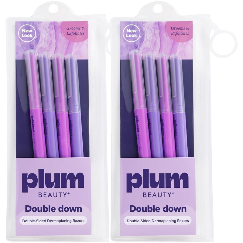 Plum Beauty Dermaplaning Razors for Women & Men, 2-Pack (8 Double-Sided Razors) – Quick & Painless Facial Hair Removal, Eyebrow Razor for Shaping, Sideburn Trimmer