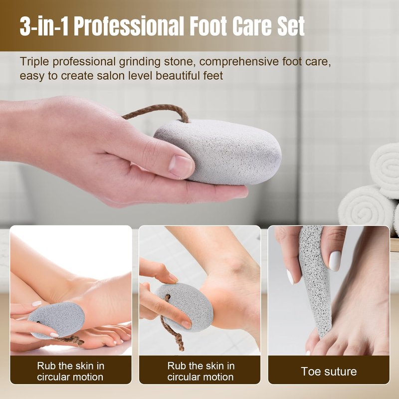 DEBETOOL Foot Pumice Stone for Feet Dead Skin Removal - 3-Pack Natural Volcanic Pumice Stone Set (Round, Oval, Cone) with Hanging Rope, Hard Skin & Callus Remover for Heels, Toes