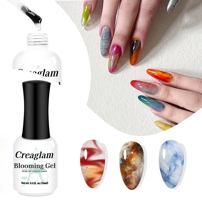 Creaglam Blooming Gel Nail Polish: Marble Natural Stone Clear Blossom Gel Polish for Women at Home Art Design - 15ml Nail Glue Spreading Effect - UV LED DIY Nail Salons Color Flower Watercolor Magic