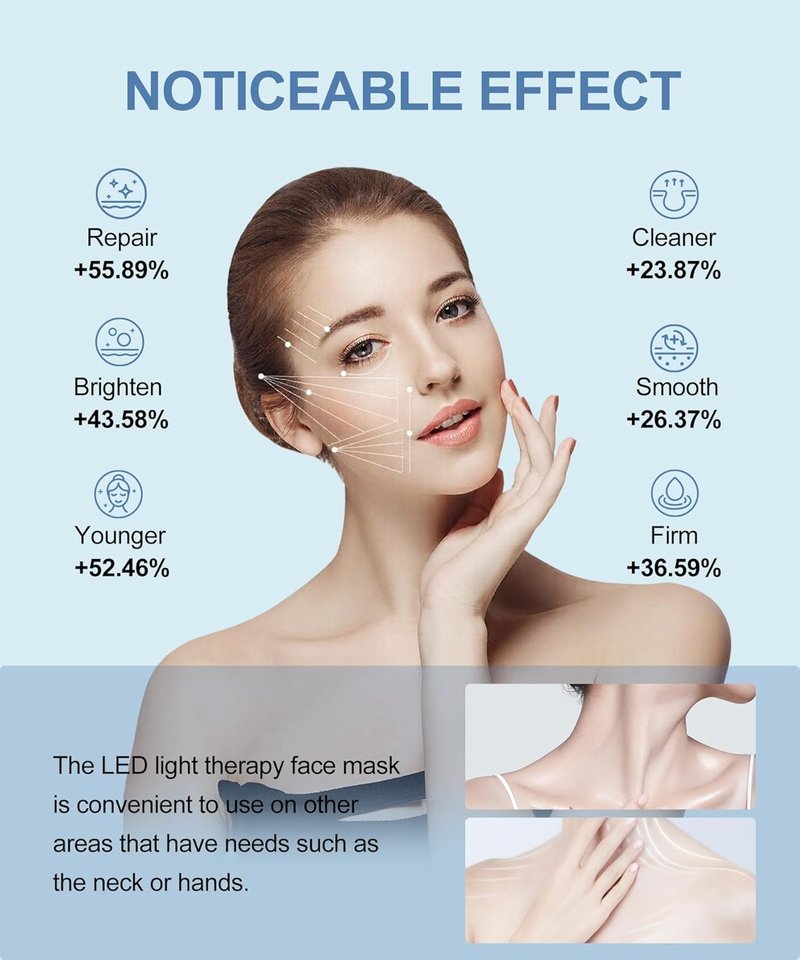 EVFOFO Red Light Therapy Mask - Cordless LED Face Treatment for Skin Rejuvenation & Anti-Aging | USB Rechargeable
