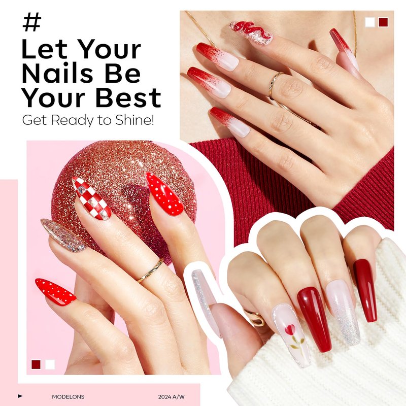 Modelones Red Gel Nail Polish Set - 6 Colors for DIY Nail Art | Glitter & Sparkle Shades for Women