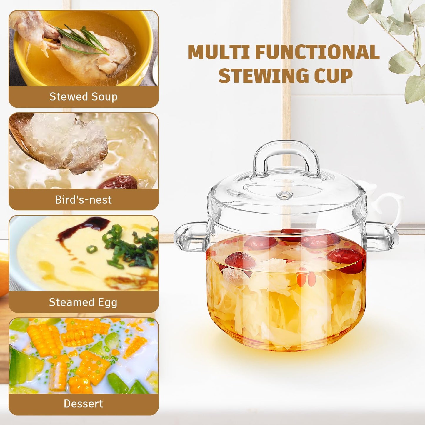 Hemoton Glass Pot with Lid 23Oz Clear Heat-Resistant Borosilicate Stewing Pot for Cooking Soup Noodles Tea and Milk on Stovetop
