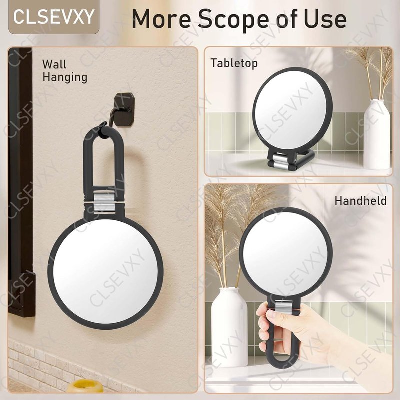 CLSEVXY Double-Sided Handheld Magnifying Mirror - 1X & 15X Magnification | Travel-Friendly & 360° Rotating Design