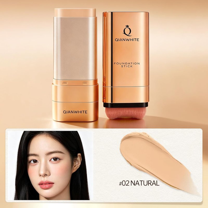 Foundation Stick - Waterproof Natural Nude Makeup | Full Coverage Skin Tint with Brush - Natural Beige, 0.7 Oz