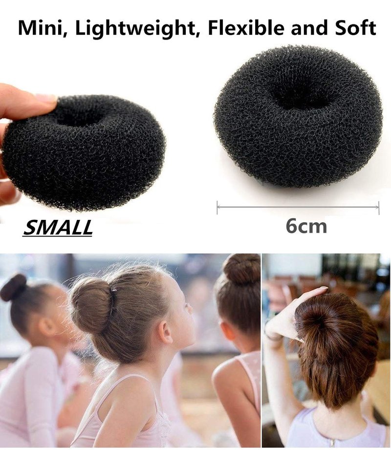 4 Pack Extra Small Hair Bun Maker Mini Chignon Hair Doughnut Shaper Hair Donut Sock Bun Form for Kids, Girls, Short and Thin Hair (Small Size 2.4 Inch, Black)