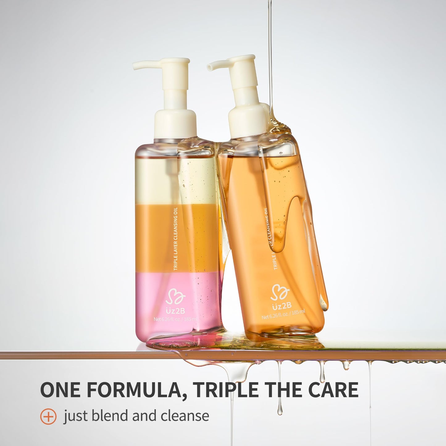UZ2B Triple Layer Cleansing Oil – Oil, Serum & Water Layers | Deep Cleanse Makeup, Sunscreen & Blackheads | Hydrating with Centella & Jojoba Oil | Korean Skincare 185 ml / 6.26 fl. oz.