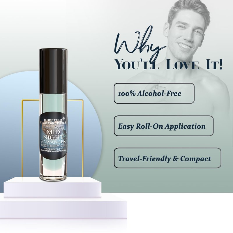 MOBETTER FRAGRANCE OILS Dire Wolf Midnight Scavanger Men Body Oil 0.33 Oz Roll On, Glass Bottle, Long Lasting, Travel Size